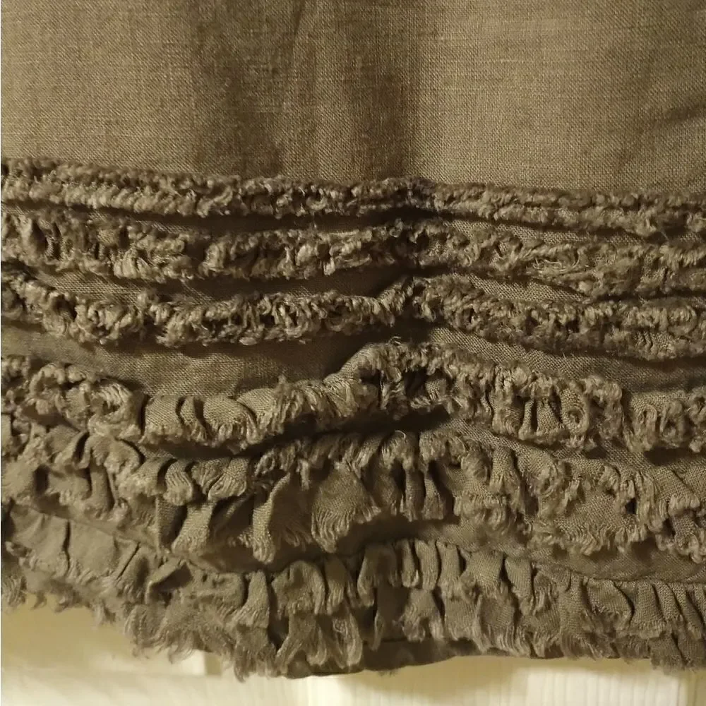 Eileen Fisher Irish linen taupe skirt with frayed/fringed tiered hem size PP